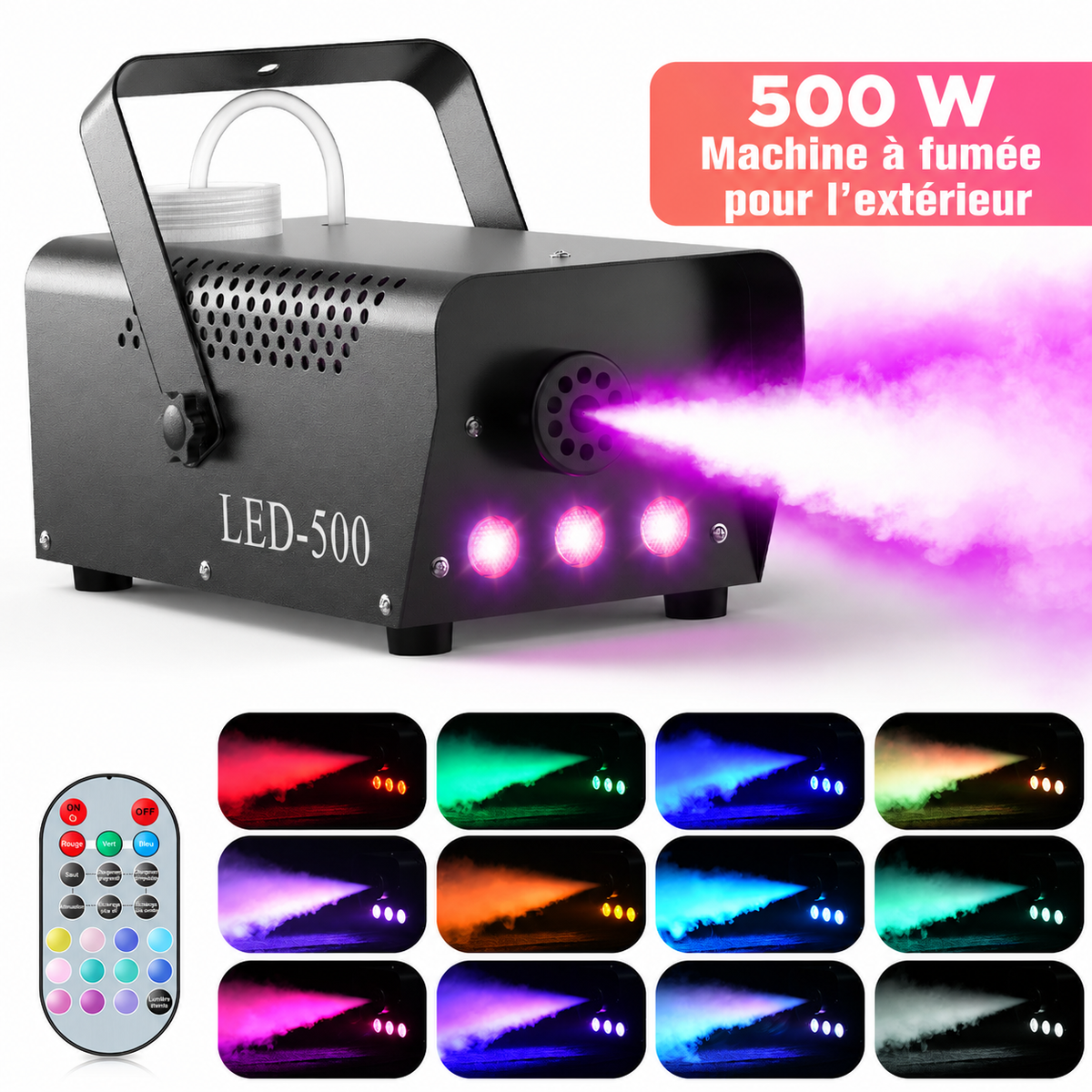 Machine à Fumée RGB 500 W avec Télécommande – Effet LED
