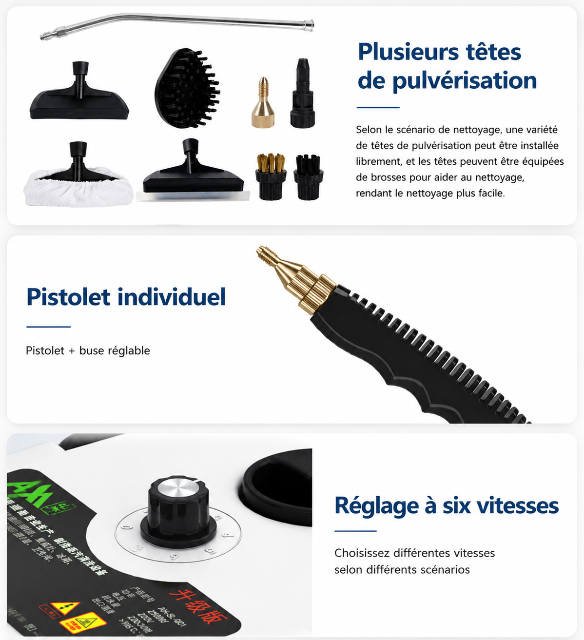 Nettoyeur vapeur portable haute température avec embouts multifonctions