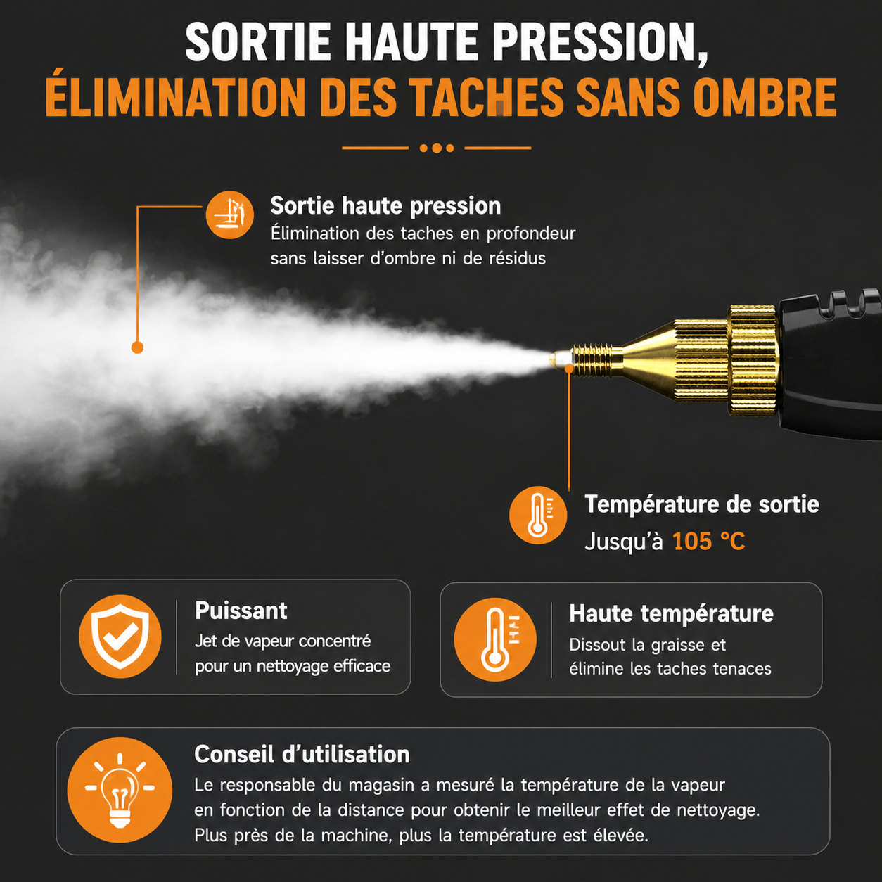 Nettoyeur vapeur portable haute température avec embouts multifonctions