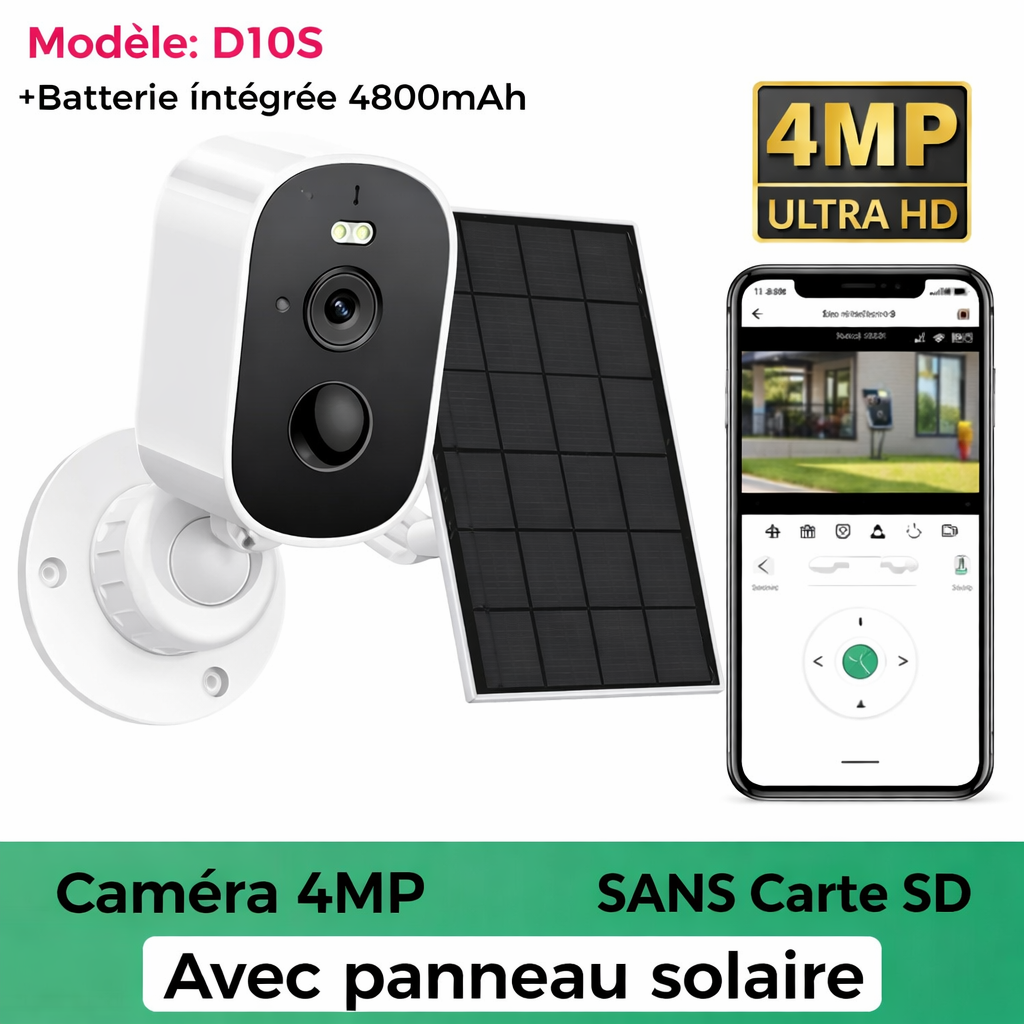Caméra intelligente solaire connecté Wi-Fi 4MP 2K – Sécurité extérieure sans fil