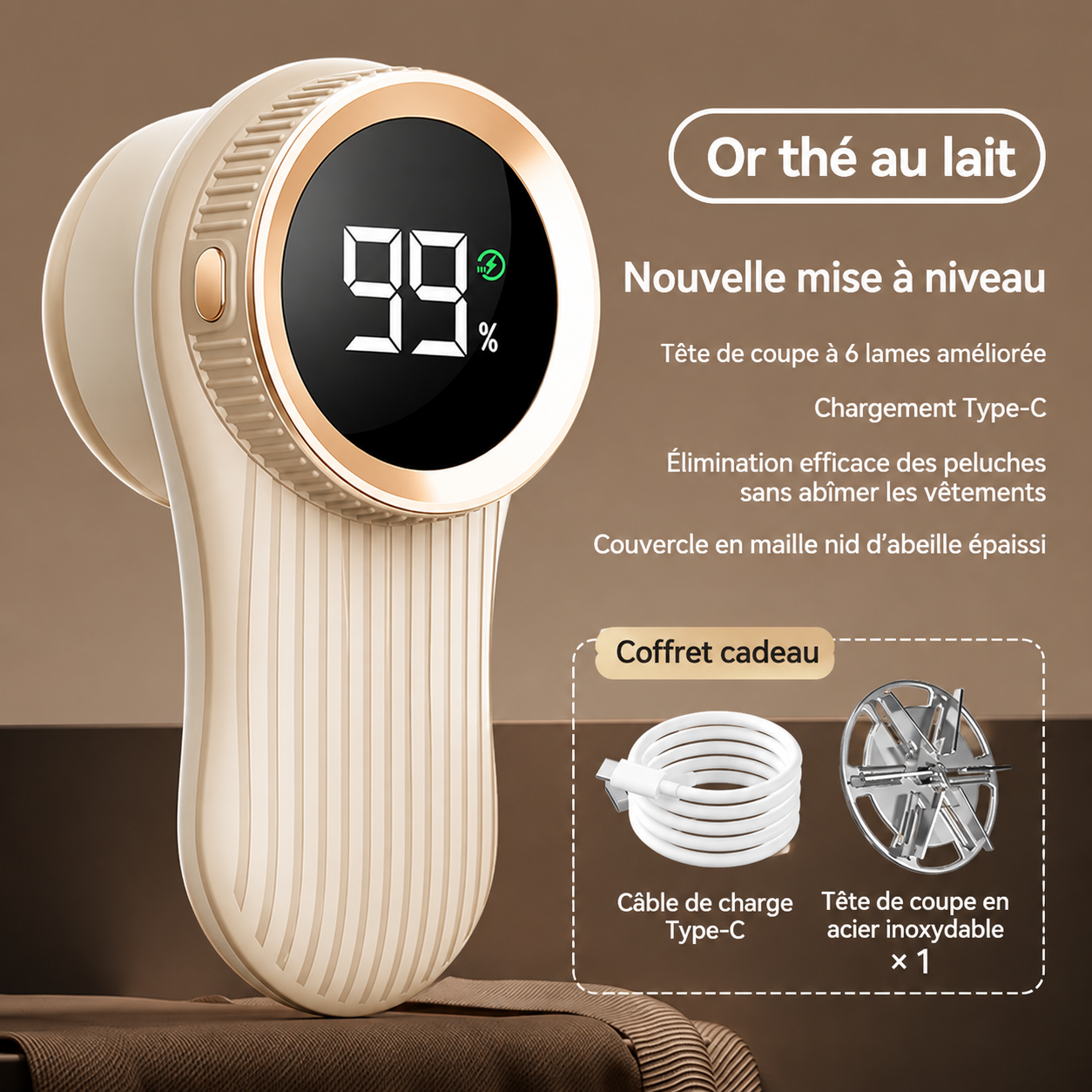 Rasoir anti-bouloches rechargeable avec écran LED pour vêtements, plaids et tissus