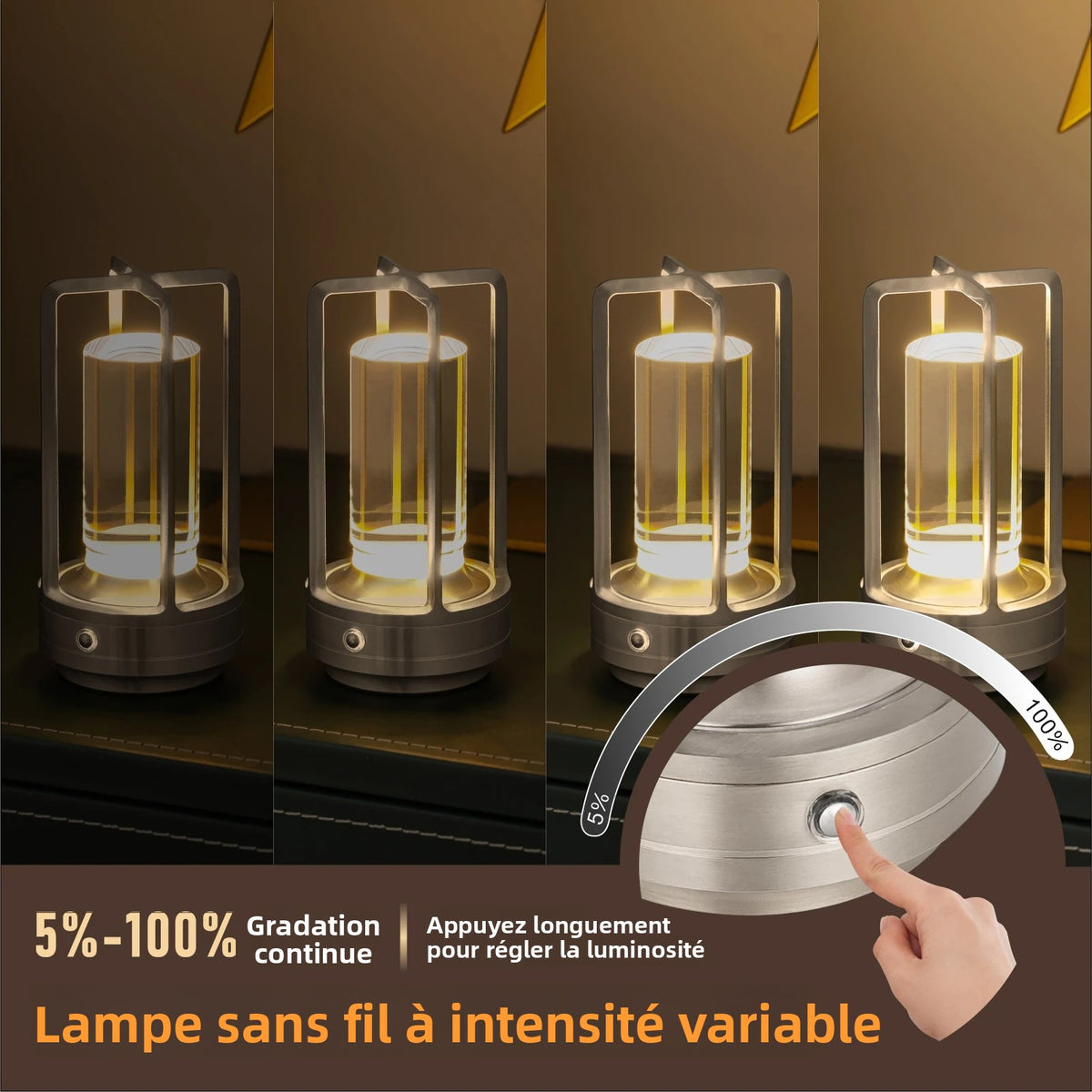 Lampe de Table Rechargeable Sans Fil – LED Tactile & Intensité Réglable