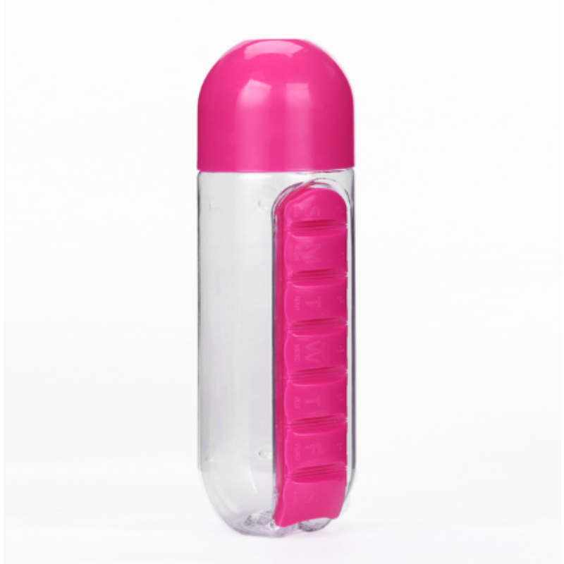 Bouteille d'eau 2-en-1 avec pilulier de Médicaments (7 jours) – 600 ml