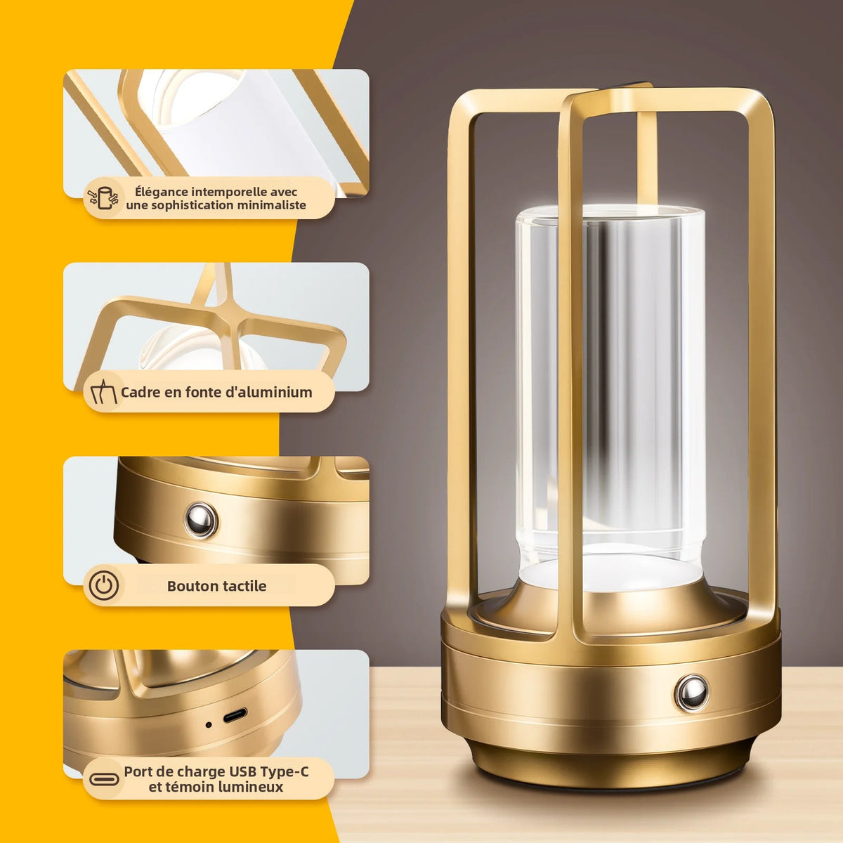 Lampe de Table Rechargeable Sans Fil – LED Tactile & Intensité Réglable