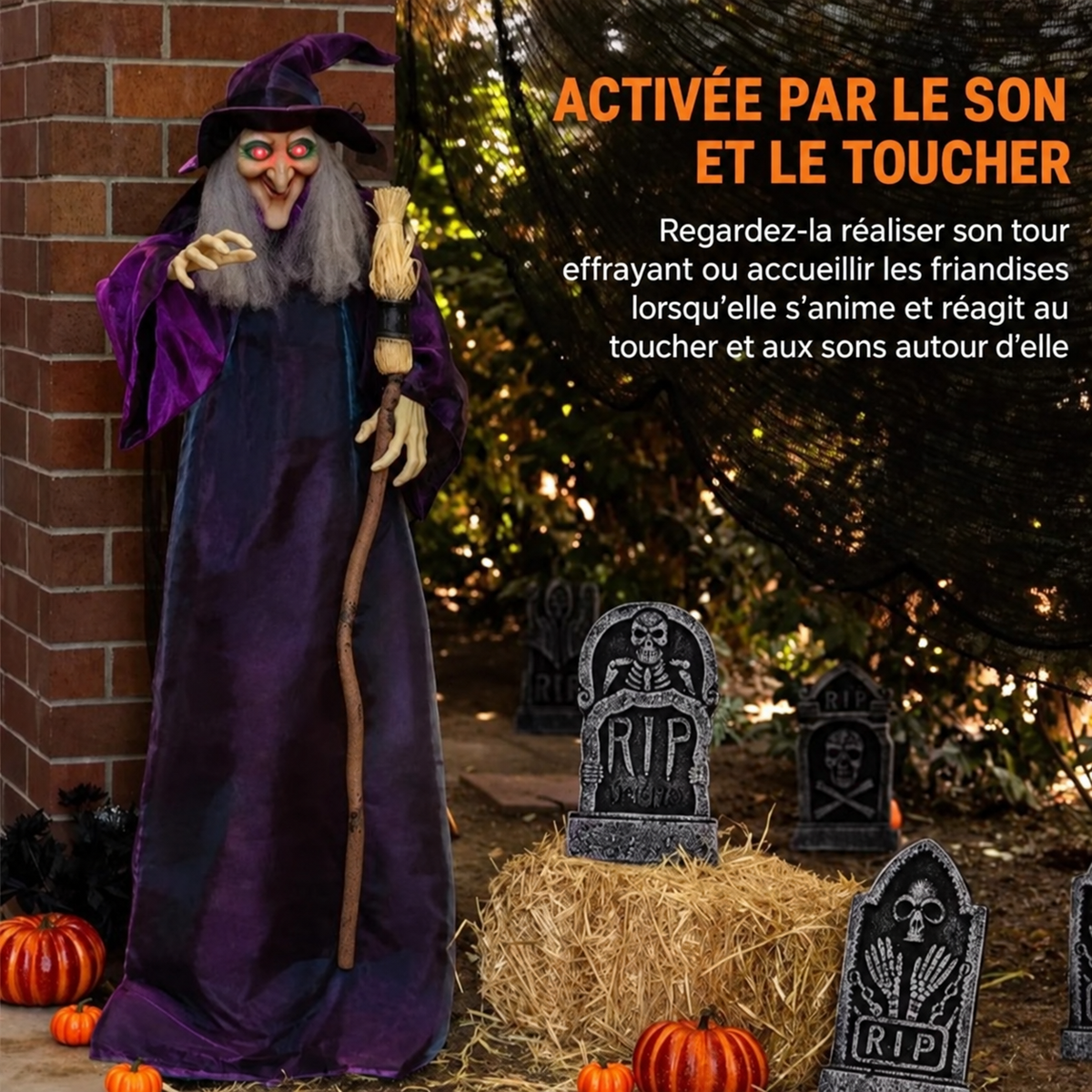 Sorcière Suspendue Animée Halloween – LED, Son & Capteur