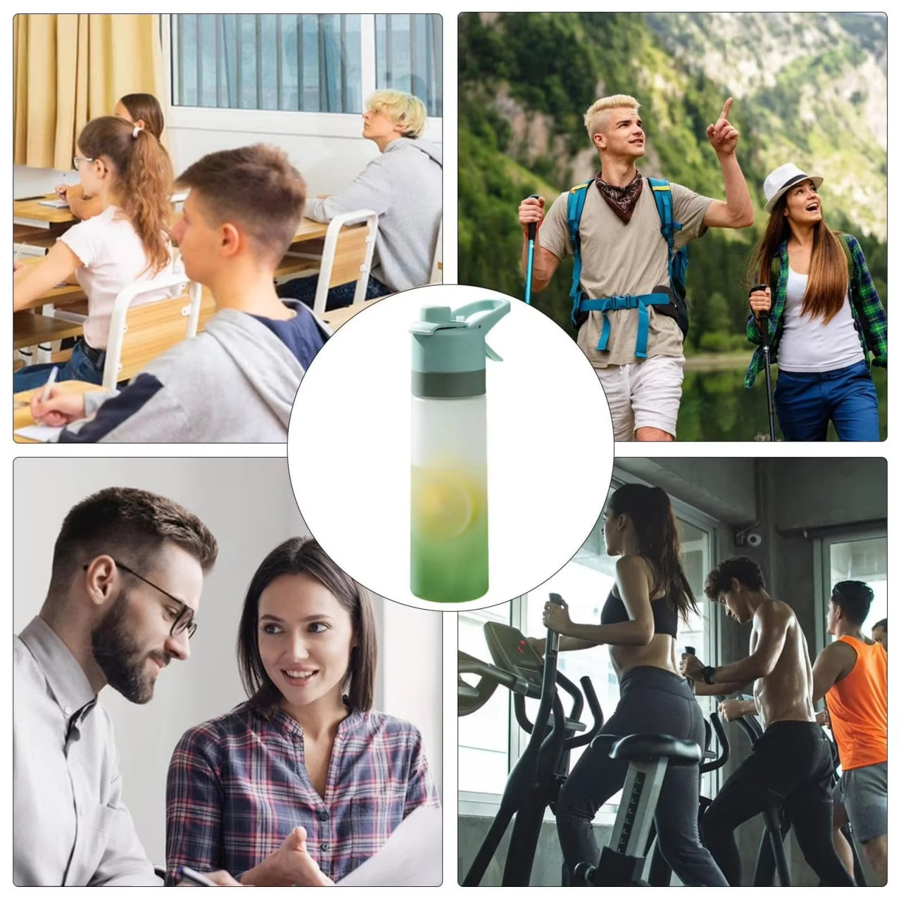 Gourde portable étanche avec brumisateur intégré, pour le sport et les activités de plein air